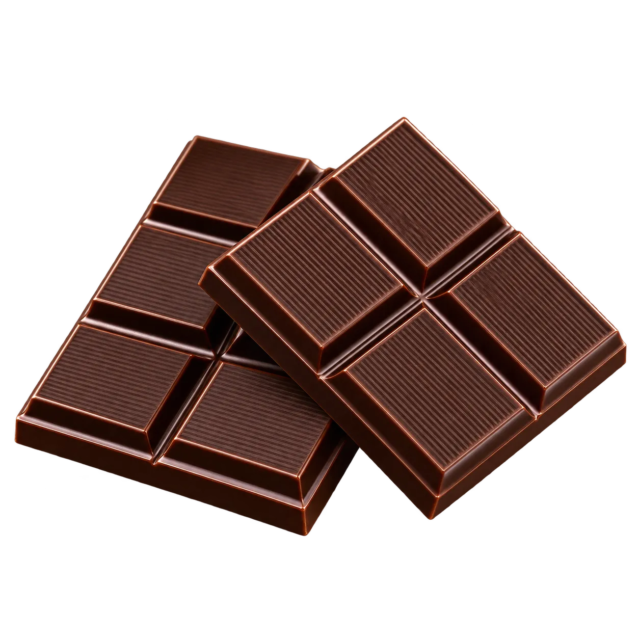 Two squares of dark chocolate